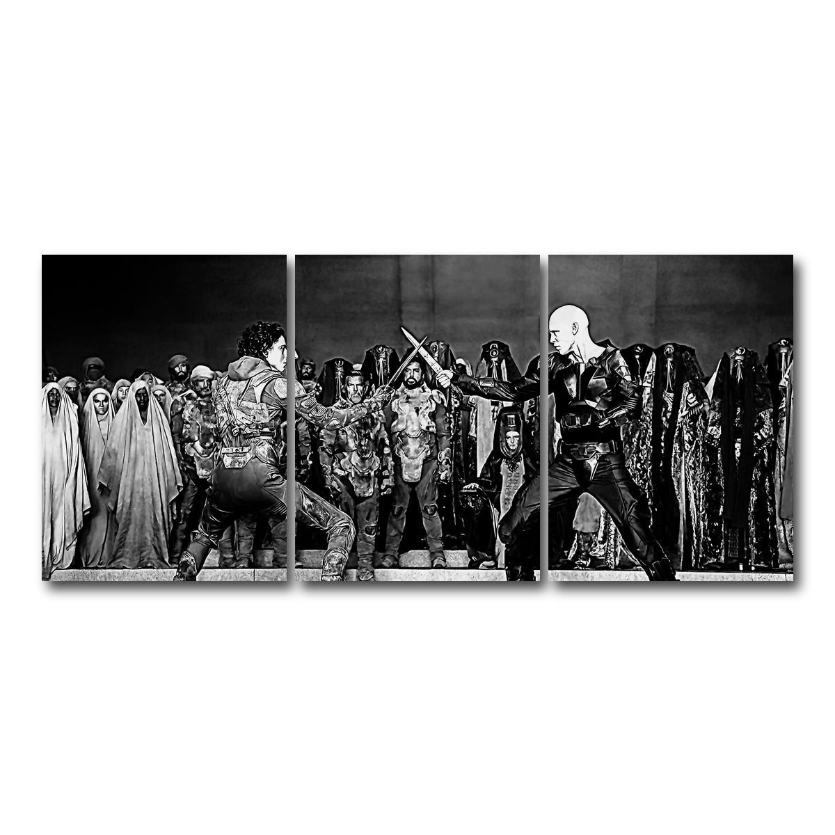 AUTO-MOCKUP WHITE | Paul Vs. Feyd Rautha Grayscale | 3 Piece | Gallery Wrap Canvas | group=18x24