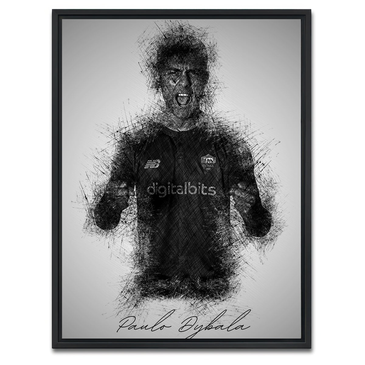 AUTO-MOCKUP WHITE | Paulo Dybala Sketch | 1 Piece | Black Framed Canvas | group=3x4