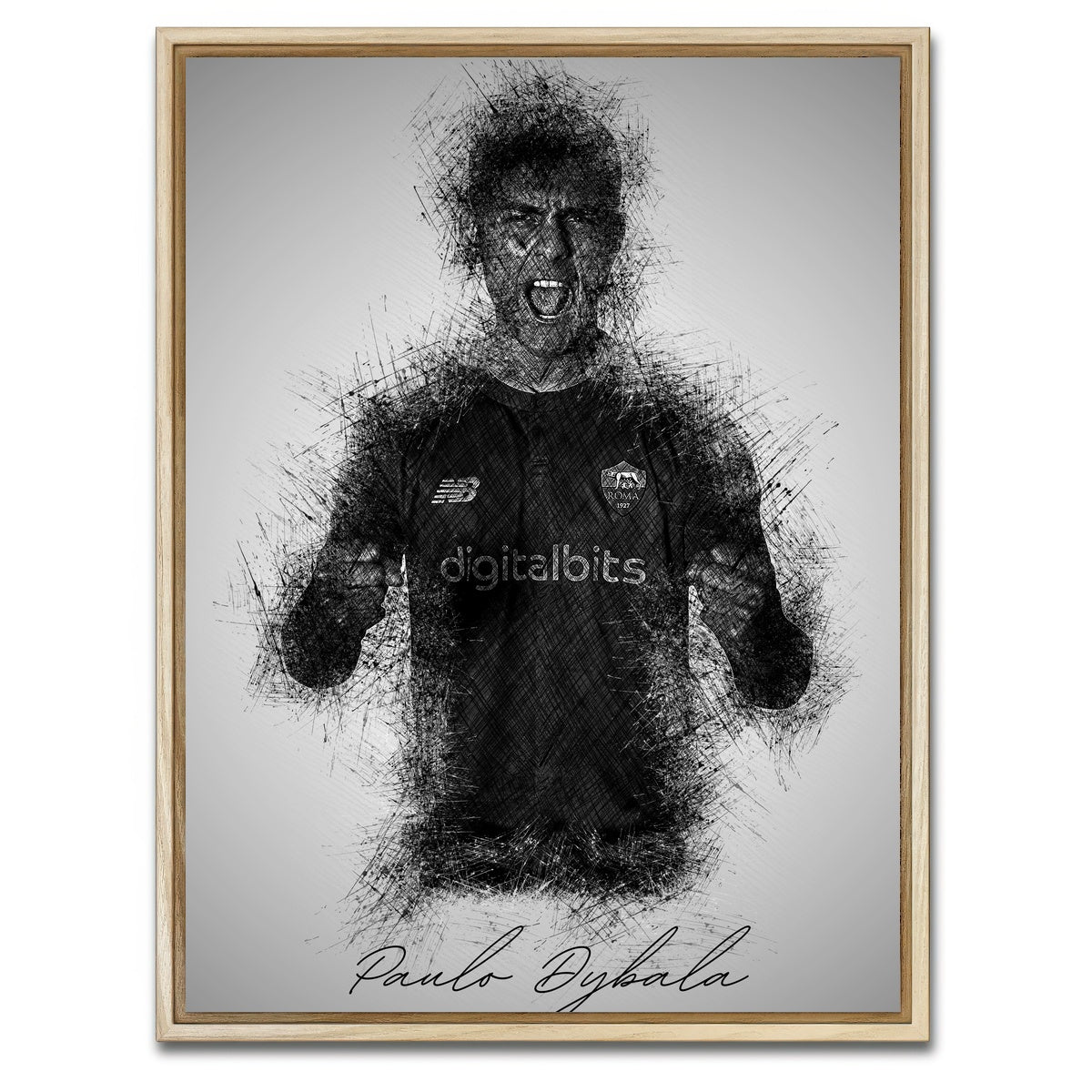 AUTO-MOCKUP WHITE | Paulo Dybala Sketch | 1 Piece | Natural Framed Canvas | group=3x4