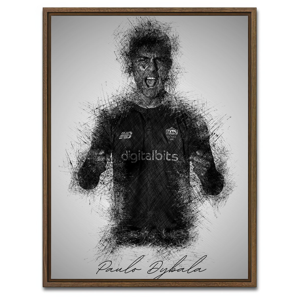 AUTO-MOCKUP WHITE | Paulo Dybala Sketch | 1 Piece | Walnut Framed Canvas | group=3x4