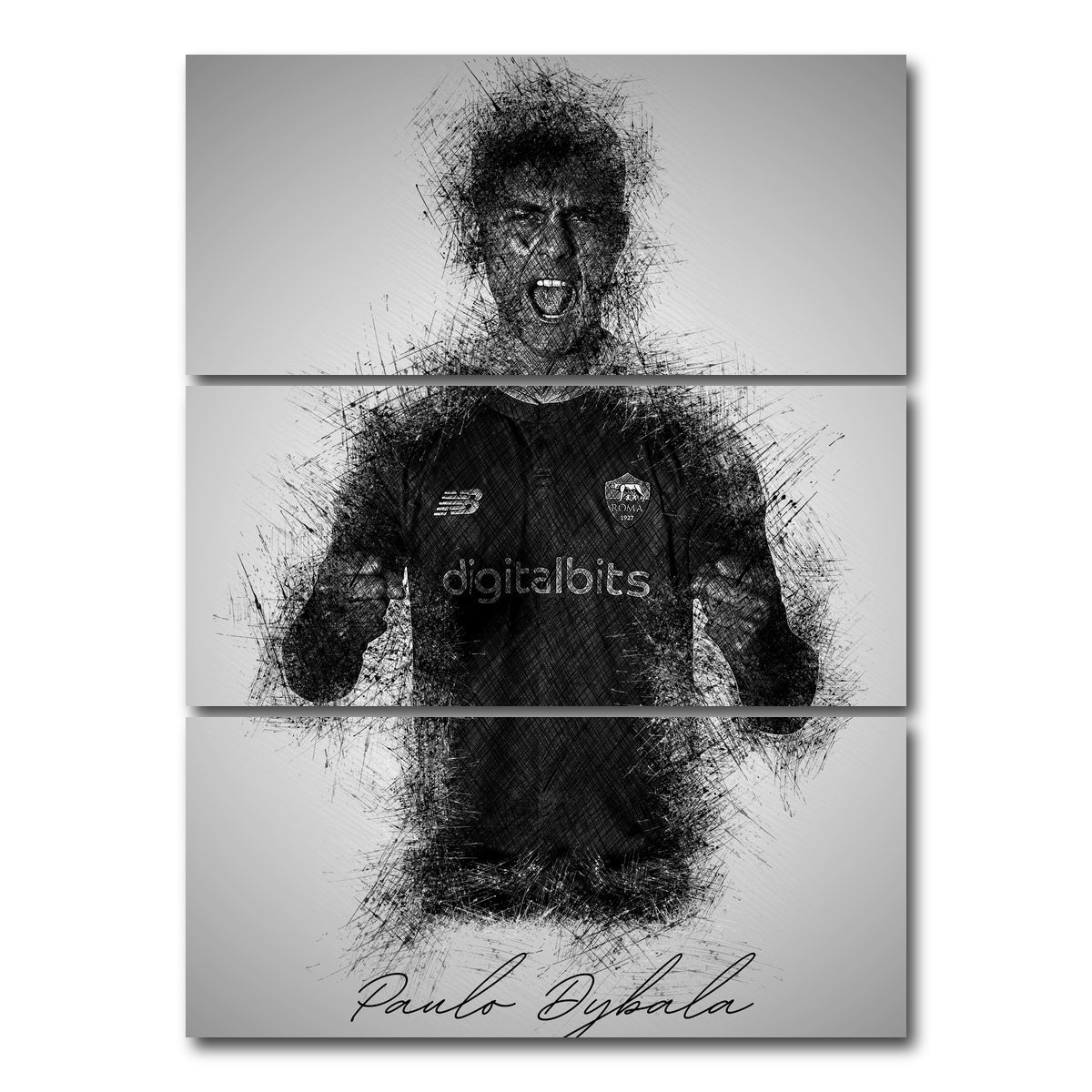 AUTO-MOCKUP WHITE | Paulo Dybala Sketch | 3 Piece | Gallery Wrap Canvas | group=8x18_stacked