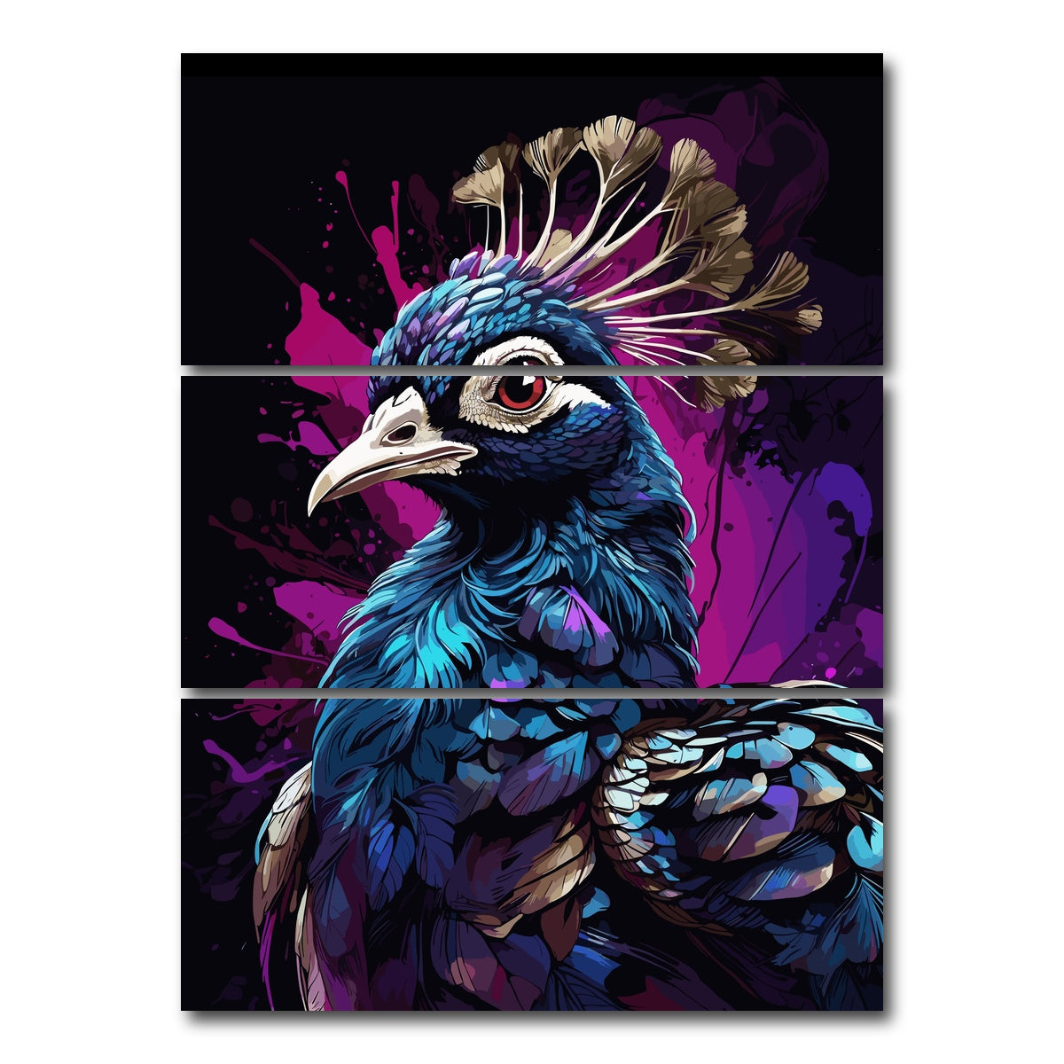 AUTO-MOCKUP WHITE | Peacock Animal Colorful | 3 Piece | Gallery Wrap Canvas | group=8x18_stacked