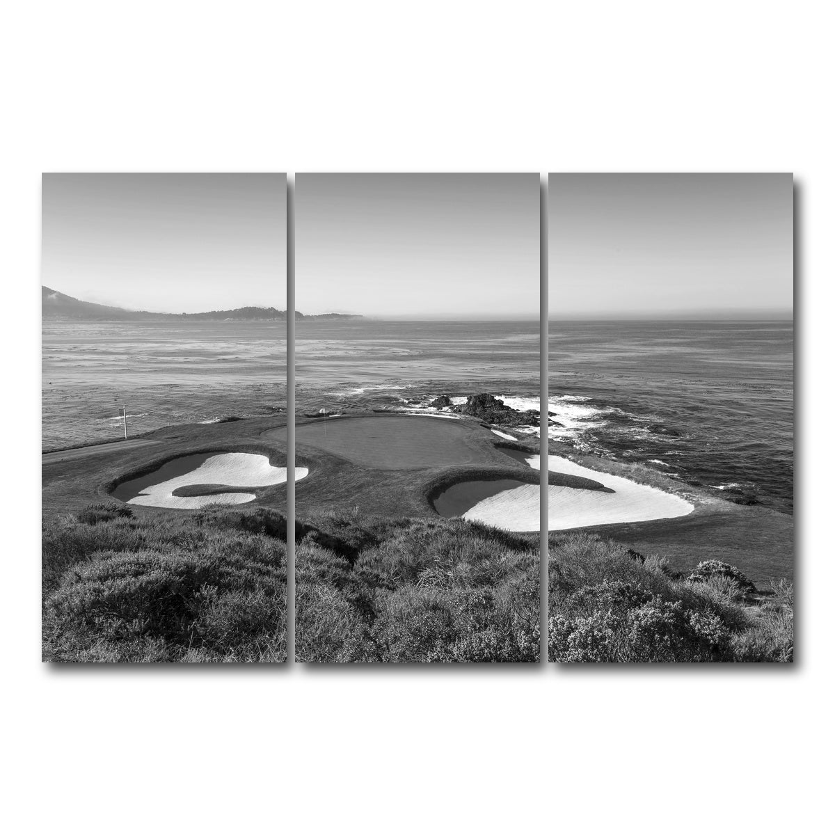 AUTO-MOCKUP WHITE | Pebble Beach Grayscale | 3 Piece | Gallery Wrap Canvas | group=12x24