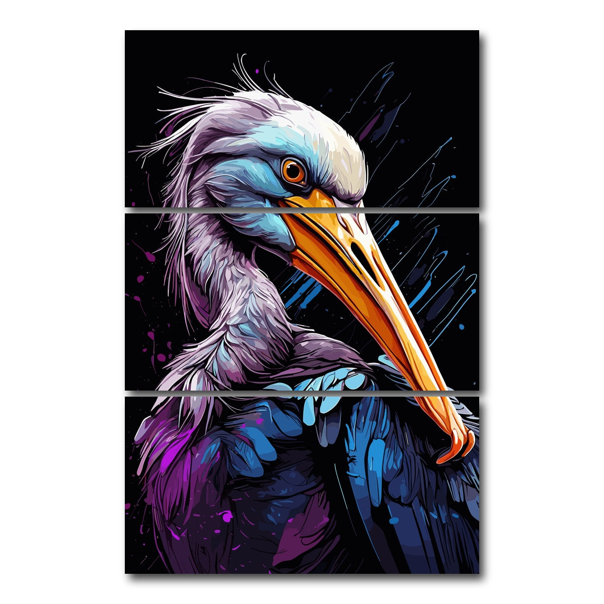 AUTO-MOCKUP WHITE | Pelican Animal Colorful | 3 Piece | Gallery Wrap Canvas | group=12x24_stacked