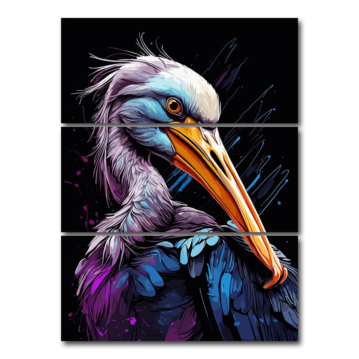 AUTO-MOCKUP WHITE | Pelican Animal Colorful | 3 Piece | Gallery Wrap Canvas | group=8x18_stacked