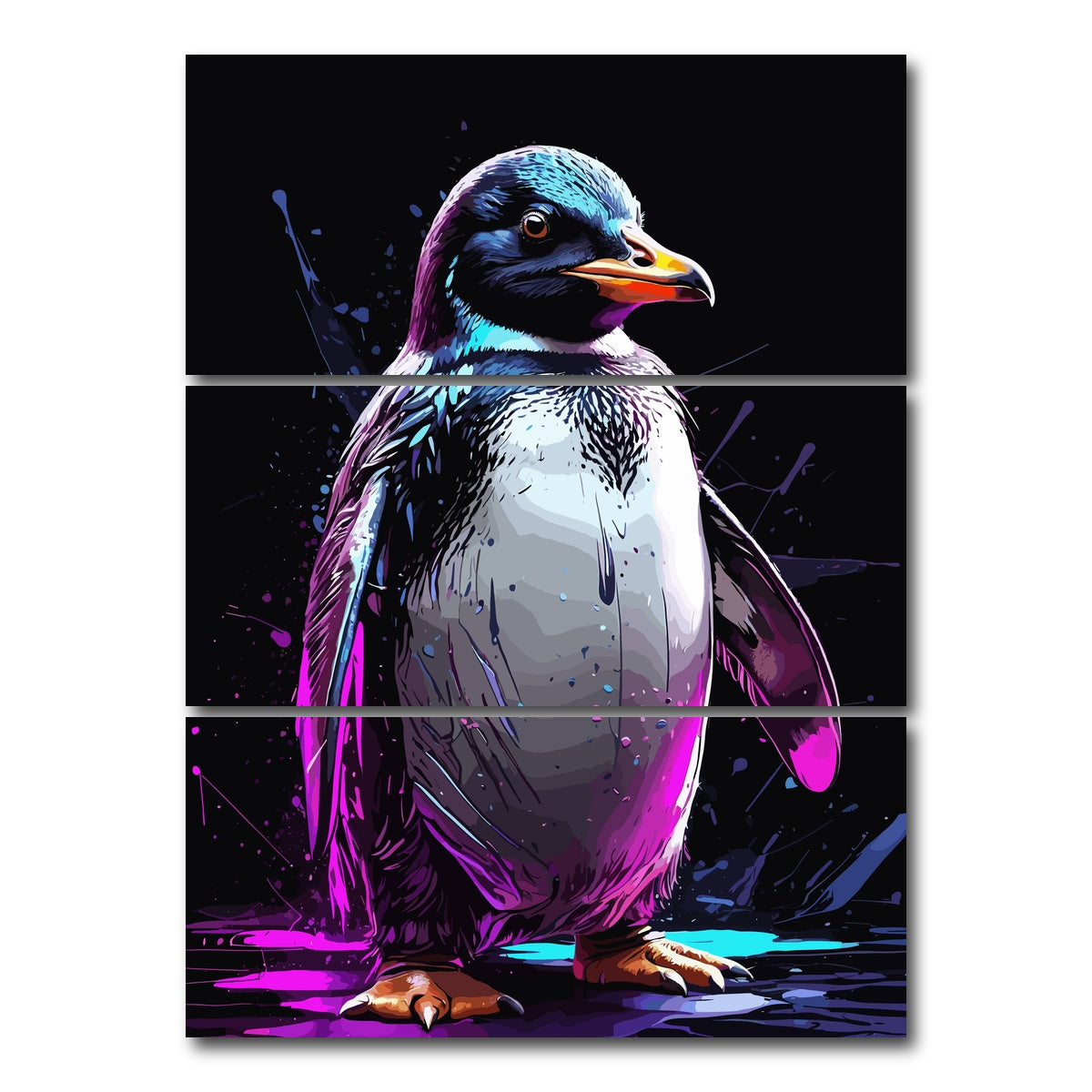 AUTO-MOCKUP WHITE | Penguin Animal Colorful Wall Art | 3 Piece | Gallery Wrapped | group=8x18_stacked