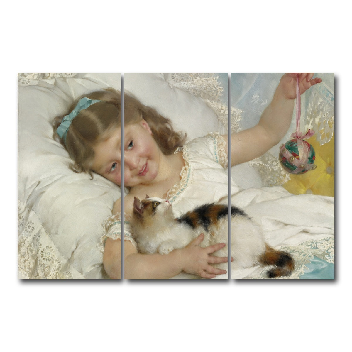 AUTO-MOCKUP WHITE | Petite Fille et Chat | 3 Piece | Gallery Wrap Canvas | group=12x24