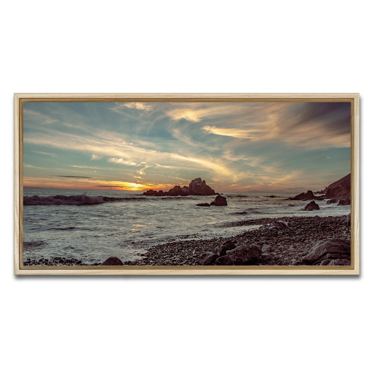AUTO-MOCKUP WHITE | Pfieffer Beach Sunset | 1 Piece | Natural Framed Canvas | group=2x1