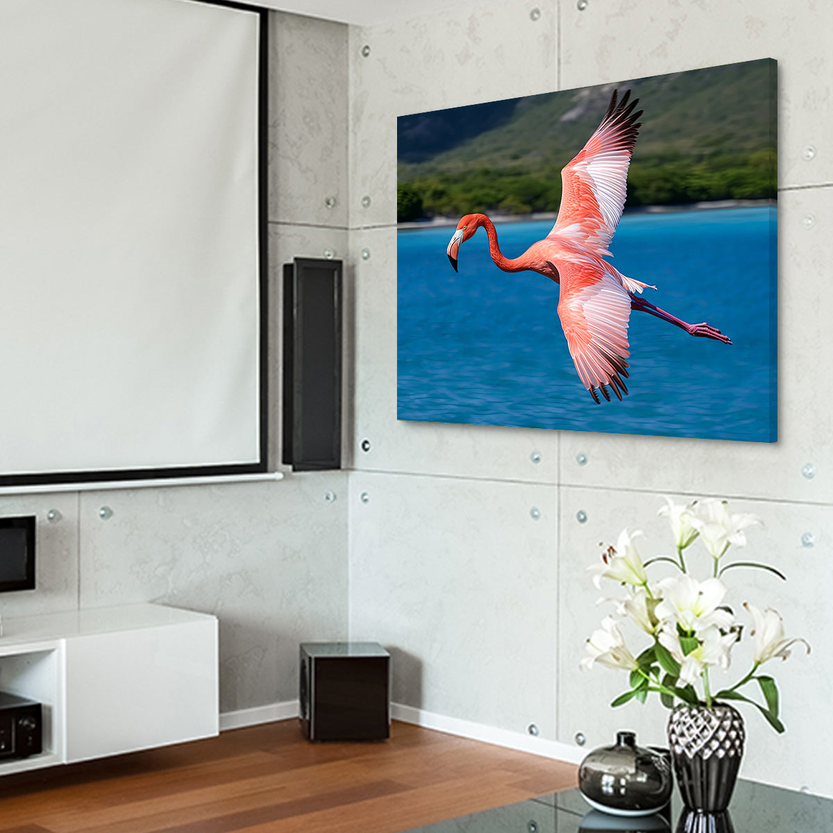 Pink Flamingo Flying Wall Art