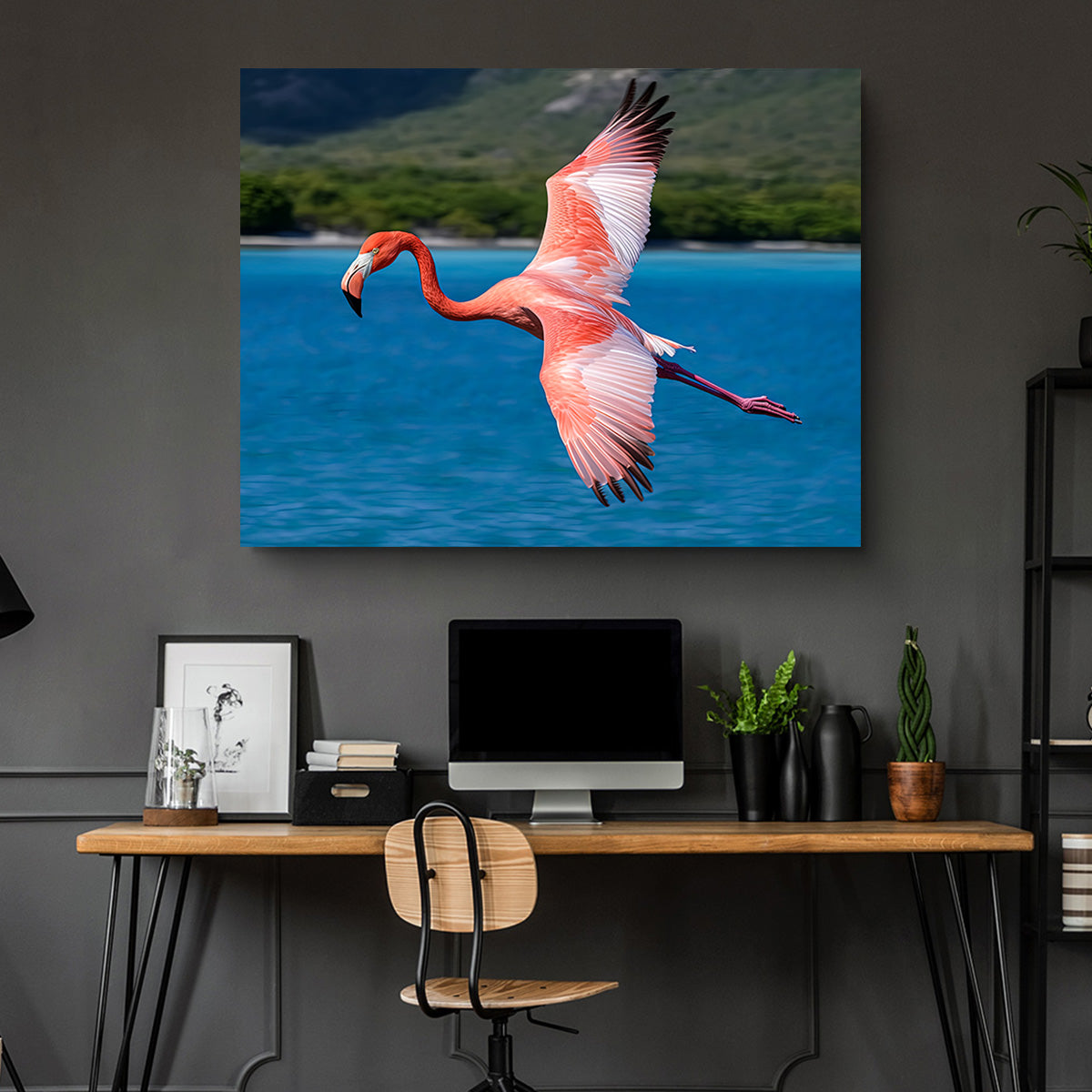 Pink Flamingo Flying Wall Art