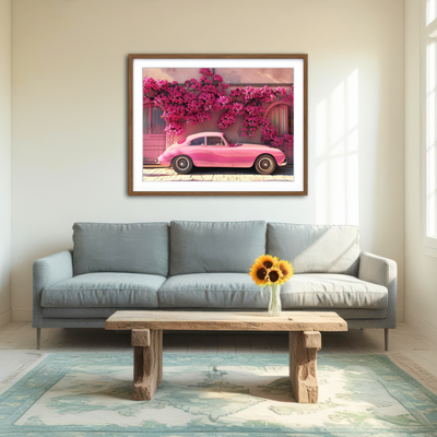 AUTO-MOCKUP ROOM | Pink Car and Flowers Wall Art