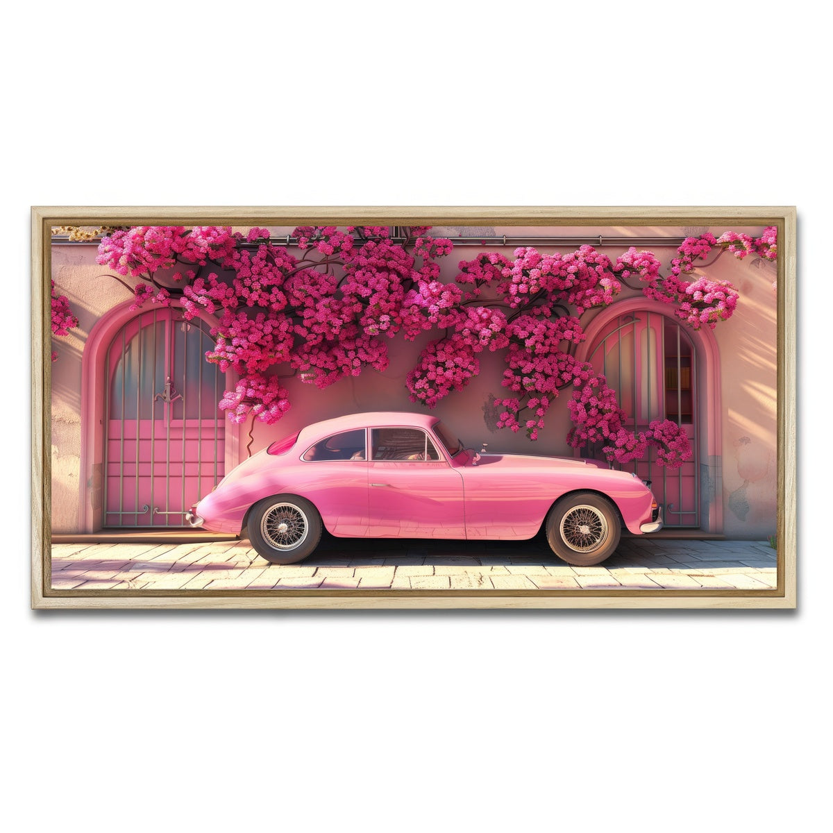 AUTO-MOCKUP WHITE | Pink Car and Flowers | 1 Piece | Natural Framed Canvas | group=2x1