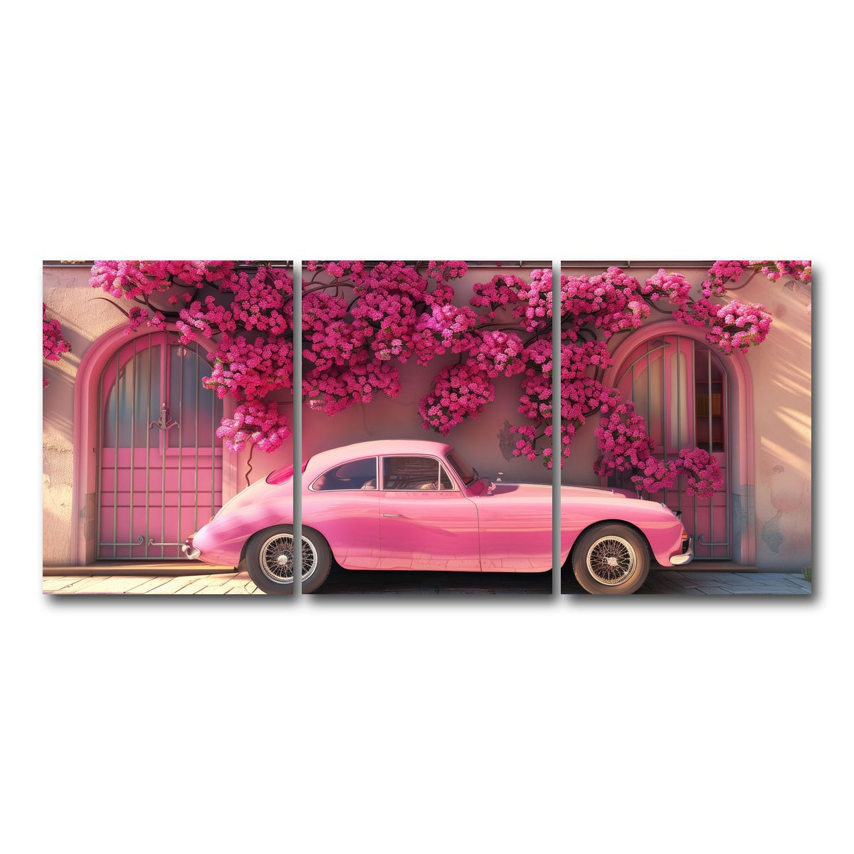 AUTO-MOCKUP WHITE | Pink Car and Flowers | 3 Piece | Gallery Wrap Canvas | group=18x24