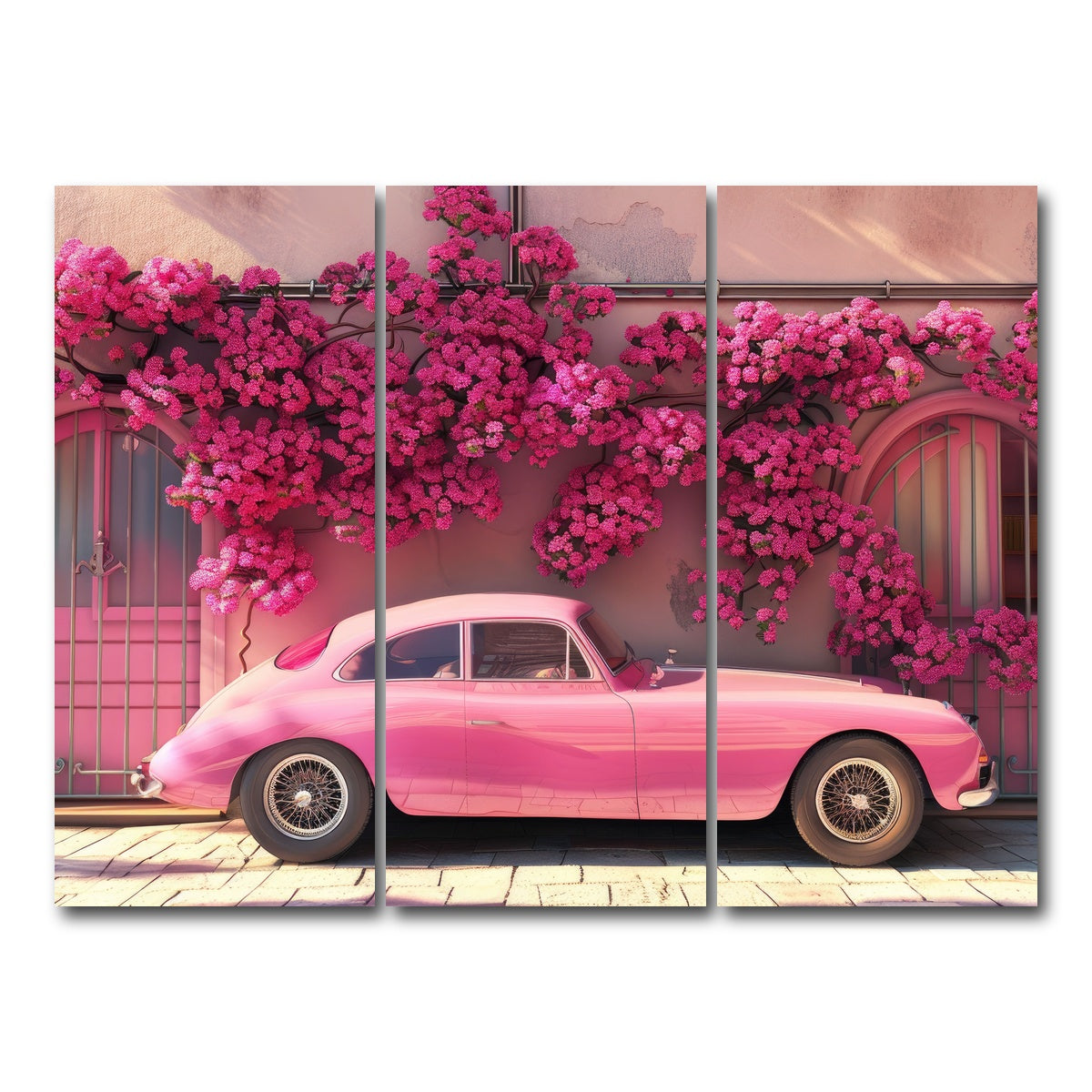 AUTO-MOCKUP WHITE | Pink Car and Flowers | 3 Piece | Gallery Wrap Canvas | group=8x18