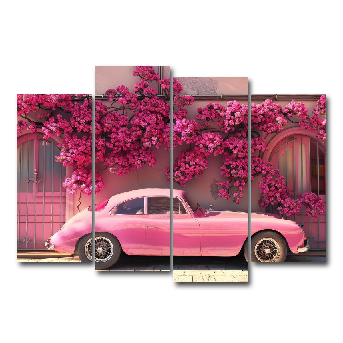 AUTO-MOCKUP WHITE | Pink Car and Flowers | 4 Piece | Gallery Wrap Canvas | group=4_normal