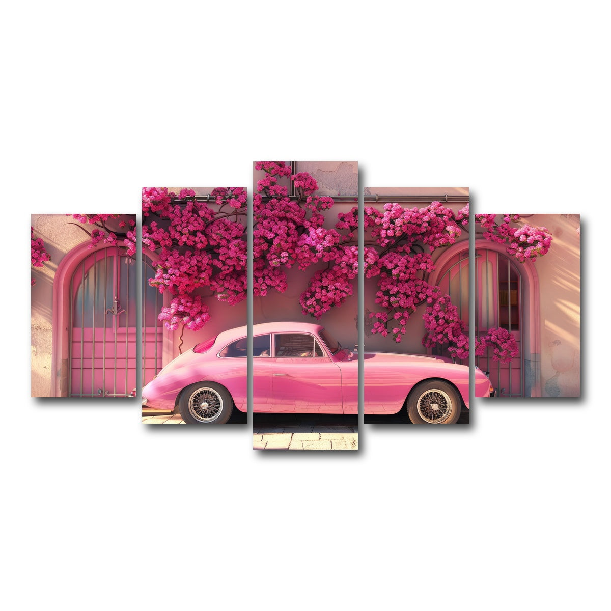 AUTO-MOCKUP WHITE | Pink Car and Flowers | 5 Piece | Gallery Wrap Canvas | group=5_normal