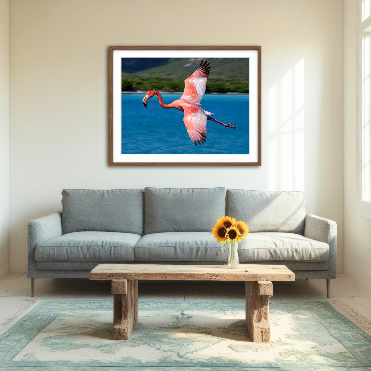 AUTO-MOCKUP ROOM | Pink Flamingo Flying Wall Art