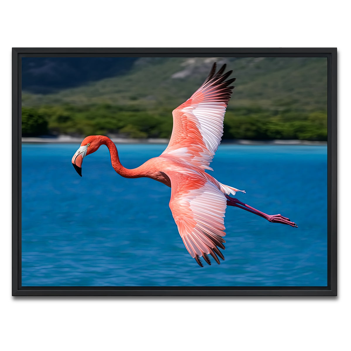AUTO-MOCKUP WHITE | Pink Flamingo Flying | 1 Piece | Black Framed Canvas | group=4x3