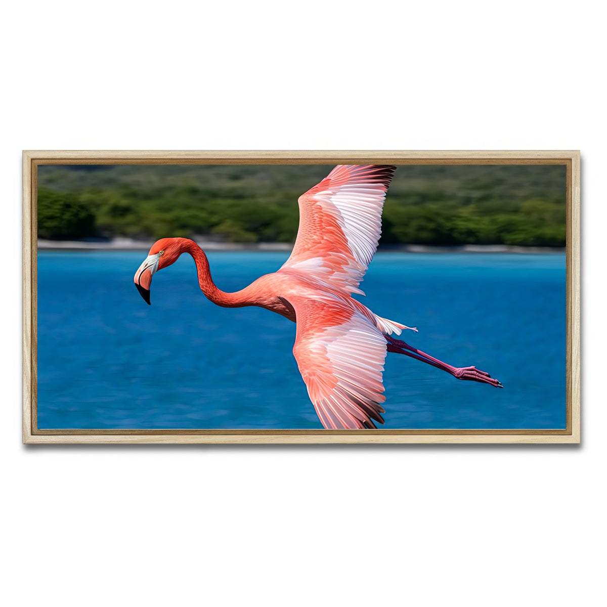 AUTO-MOCKUP WHITE | Pink Flamingo Flying | 1 Piece | Natural Framed Canvas | group=2x1