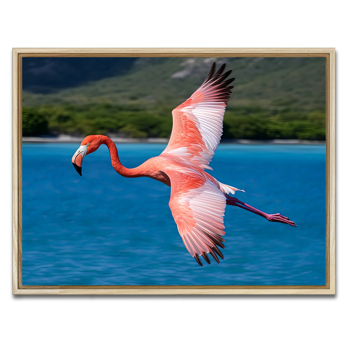 AUTO-MOCKUP WHITE | Pink Flamingo Flying | 1 Piece | Natural Framed Canvas | group=4x3
