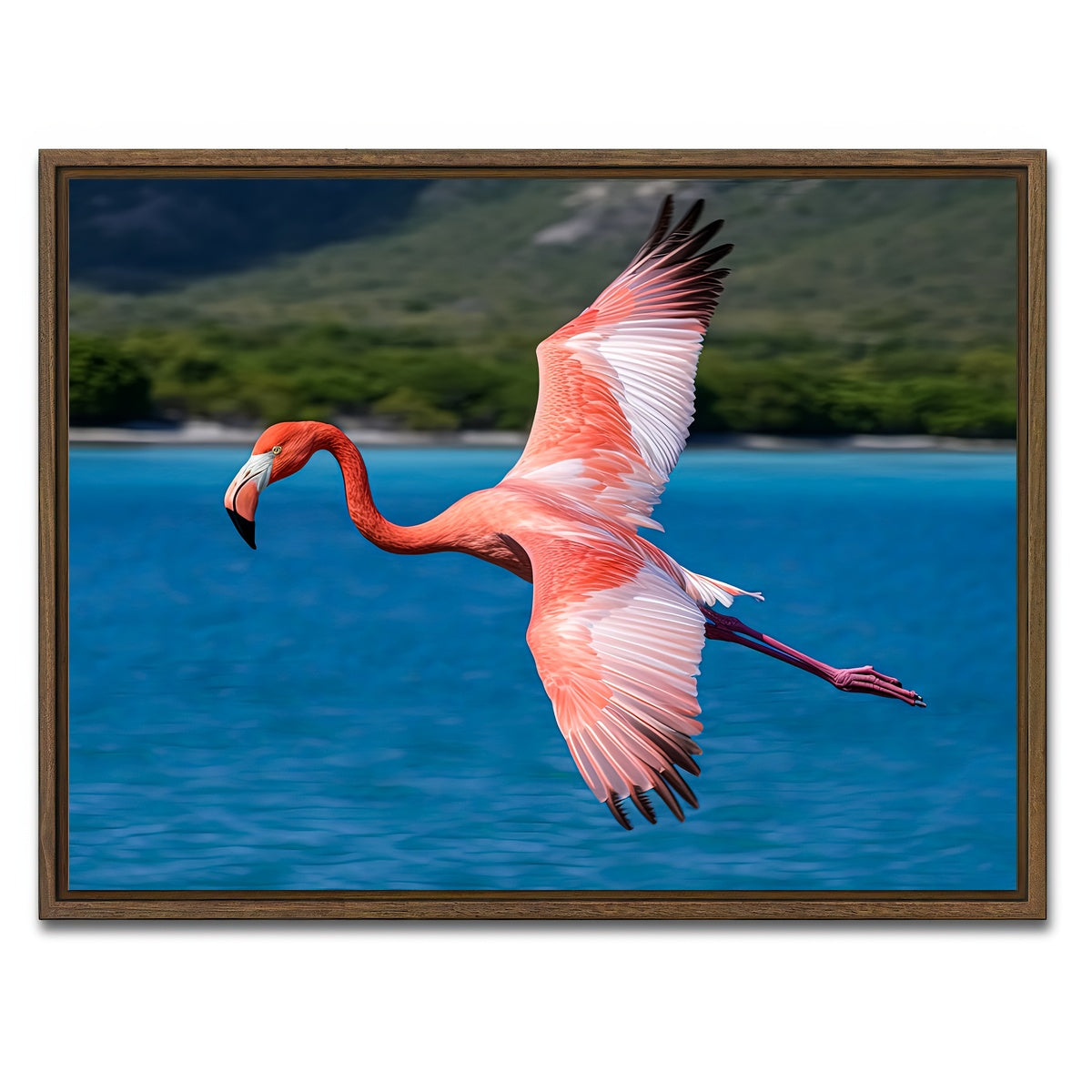AUTO-MOCKUP WHITE | Pink Flamingo Flying | 1 Piece | Walnut Framed Canvas | group=4x3