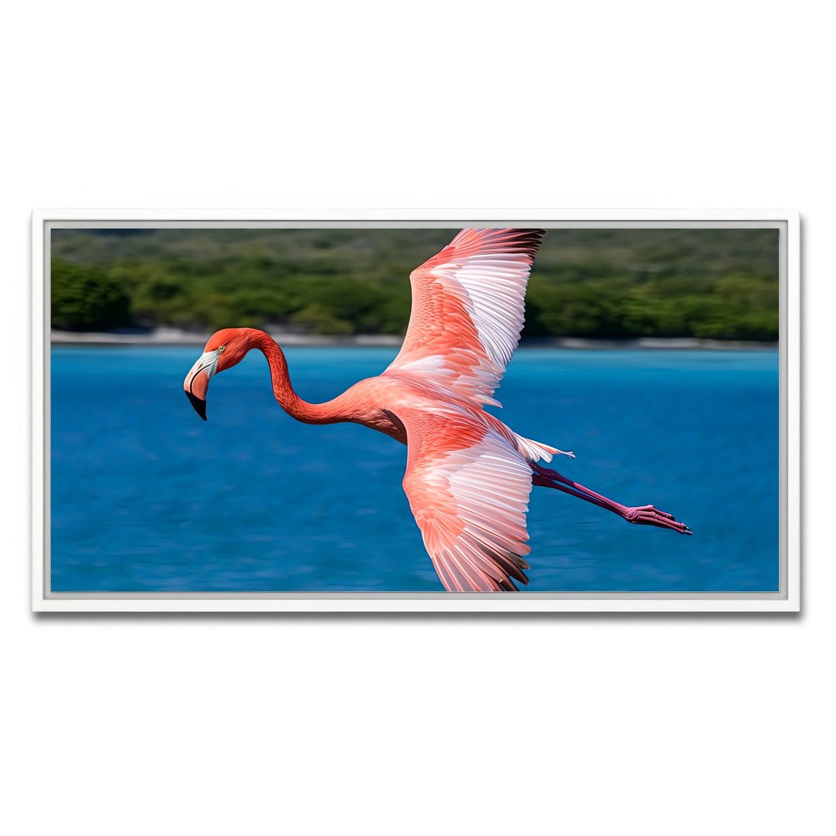 AUTO-MOCKUP WHITE | Pink Flamingo Flying | 1 Piece | White Framed Canvas | group=2x1