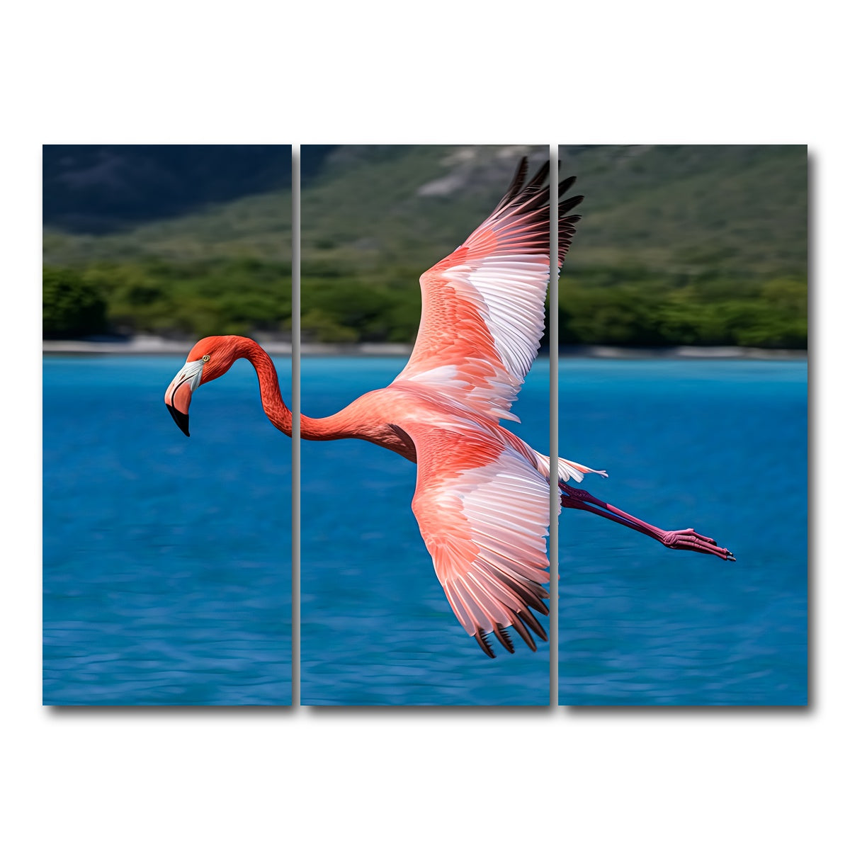 AUTO-MOCKUP WHITE | Pink Flamingo Flying | 3 Piece | Gallery Wrap Canvas | group=8x18
