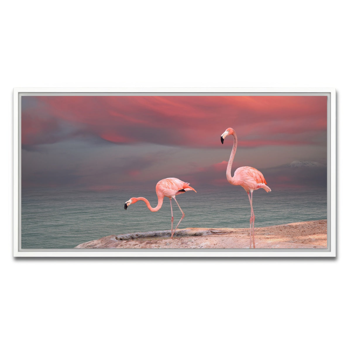 AUTO-MOCKUP WHITE | Pink Flamingo's on the Coast | 1 Piece | White Framed Canvas | group=2x1