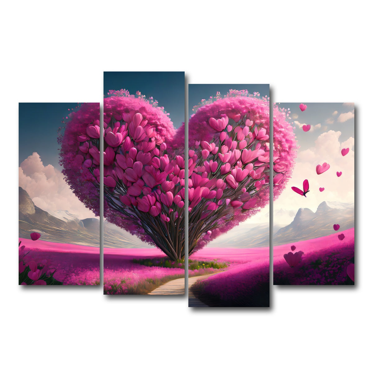 AUTO-MOCKUP WHITE | Pink Heart | 4 Piece | Gallery Wrap Canvas | group=4_normal
