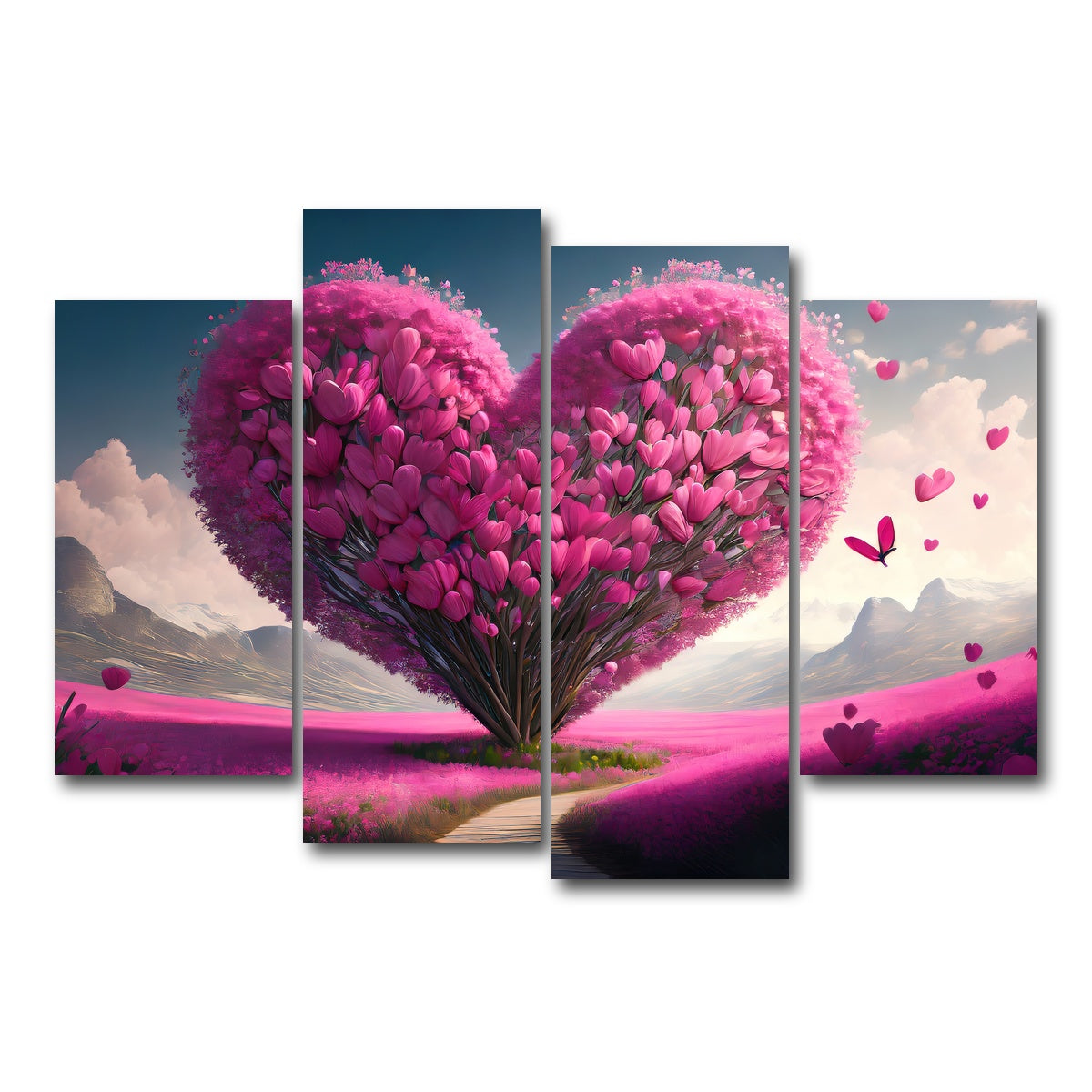 AUTO-MOCKUP WHITE | Pink Heart | 4 Piece | Gallery Wrap Canvas | group=4_short
