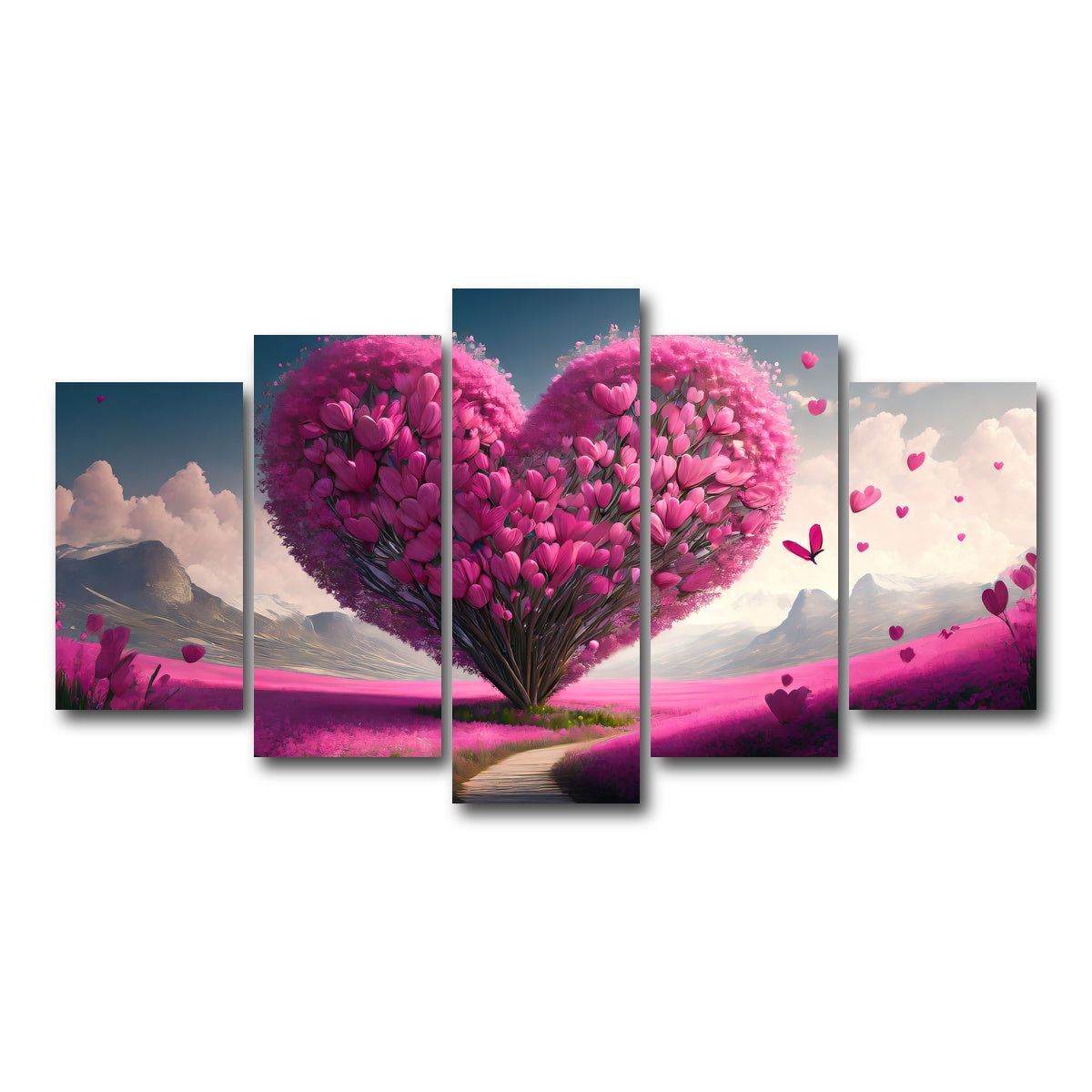 AUTO-MOCKUP WHITE | Pink Heart | 5 Piece | Gallery Wrap Canvas | group=5_normal