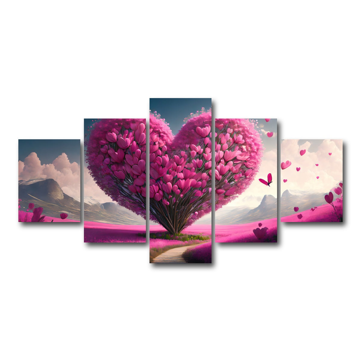 AUTO-MOCKUP WHITE | Pink Heart | 5 Piece | Gallery Wrap Canvas | group=5_short
