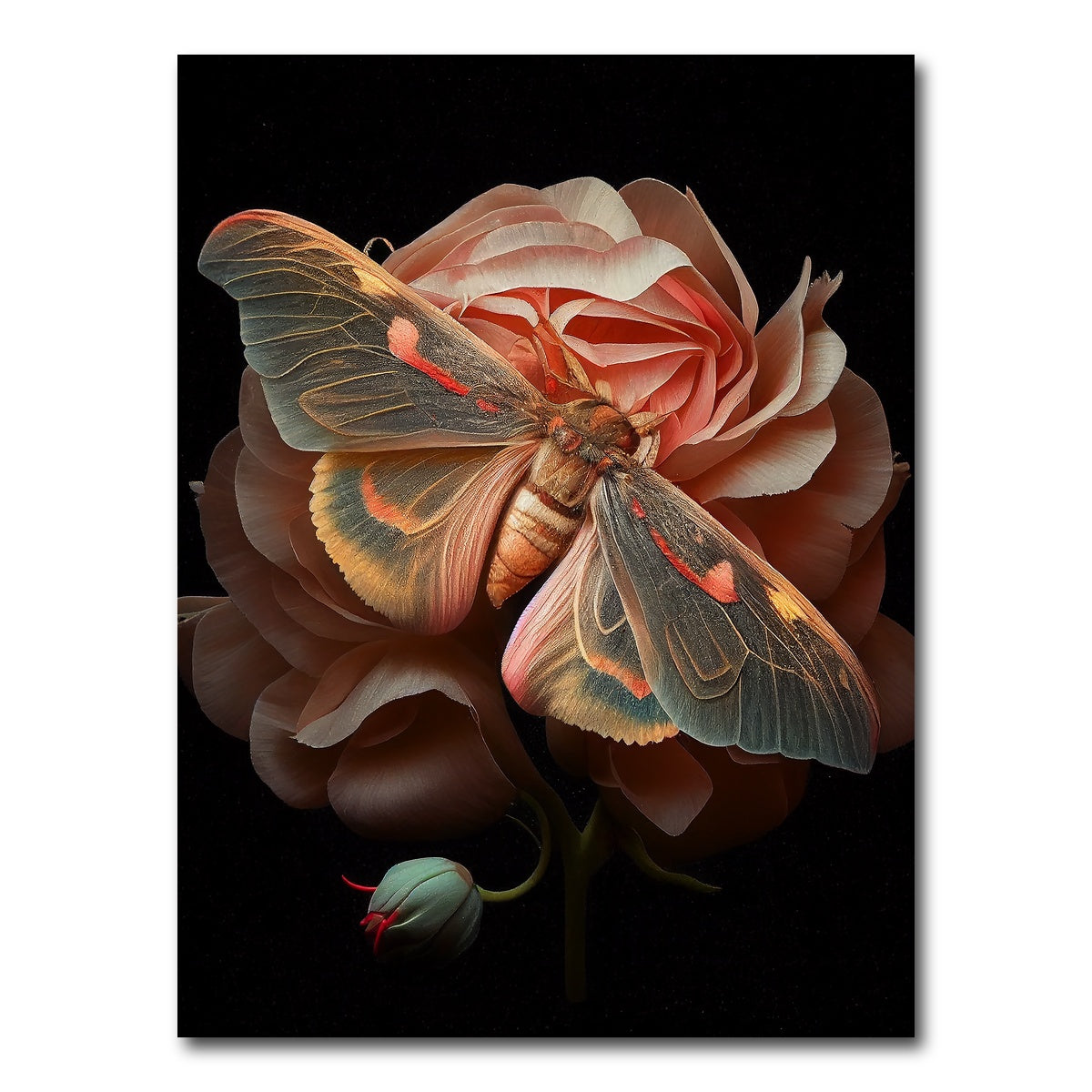 AUTO-MOCKUP WHITE | Pink Moth and Rose | 1 Piece | Gallery Wrap Canvas | group=3x4