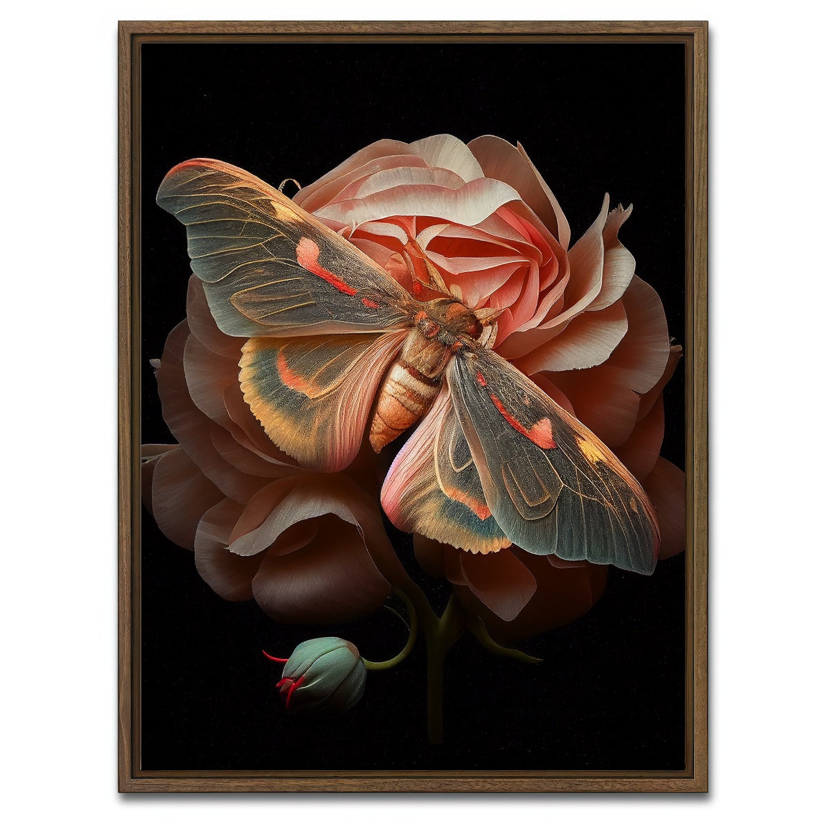 AUTO-MOCKUP WHITE | Pink Moth and Rose | 1 Piece | Walnut Framed Canvas | group=3x4