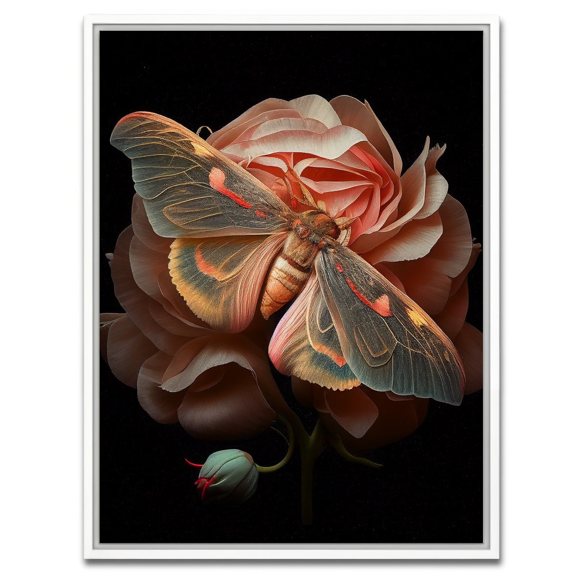AUTO-MOCKUP WHITE | Pink Moth and Rose | 1 Piece | White Framed Canvas | group=3x4
