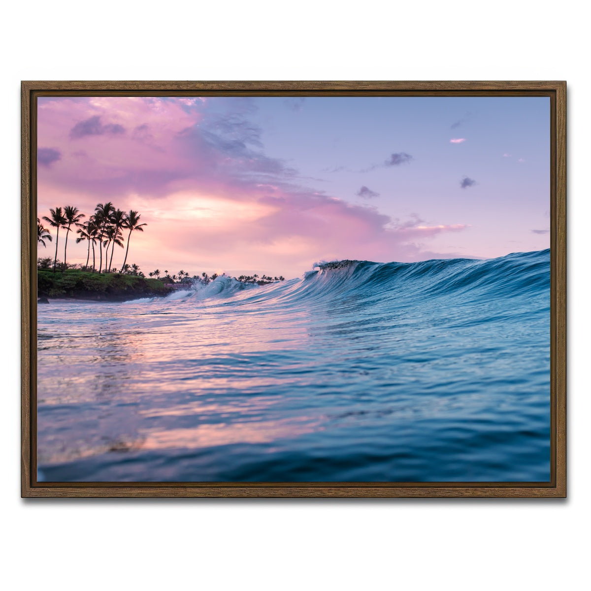 AUTO-MOCKUP WHITE | Pink Sunrise Blue Waves | 1 Piece | Walnut Framed Canvas | group=4x3
