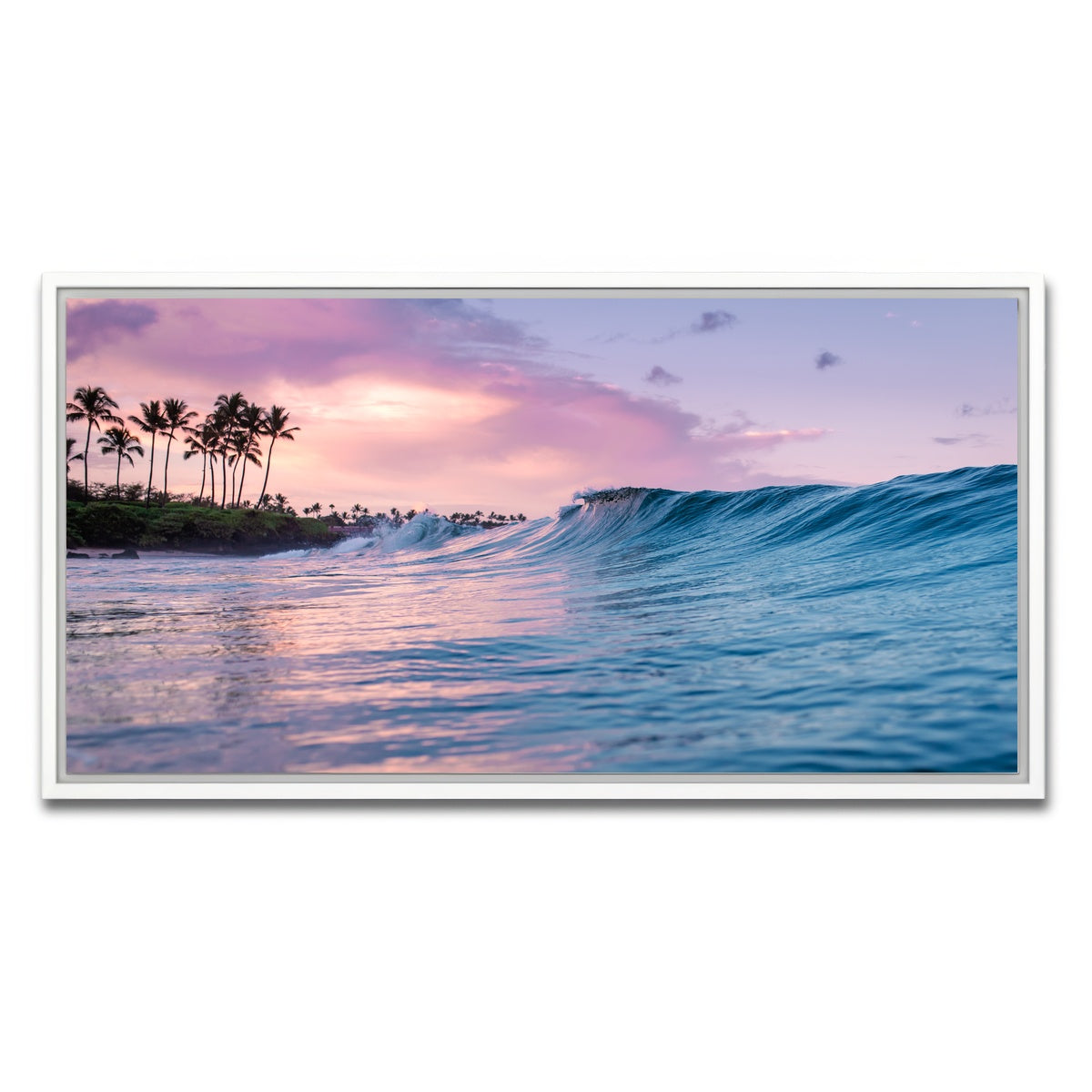 AUTO-MOCKUP WHITE | Pink Sunrise Blue Waves | 1 Piece | White Framed Canvas | group=2x1