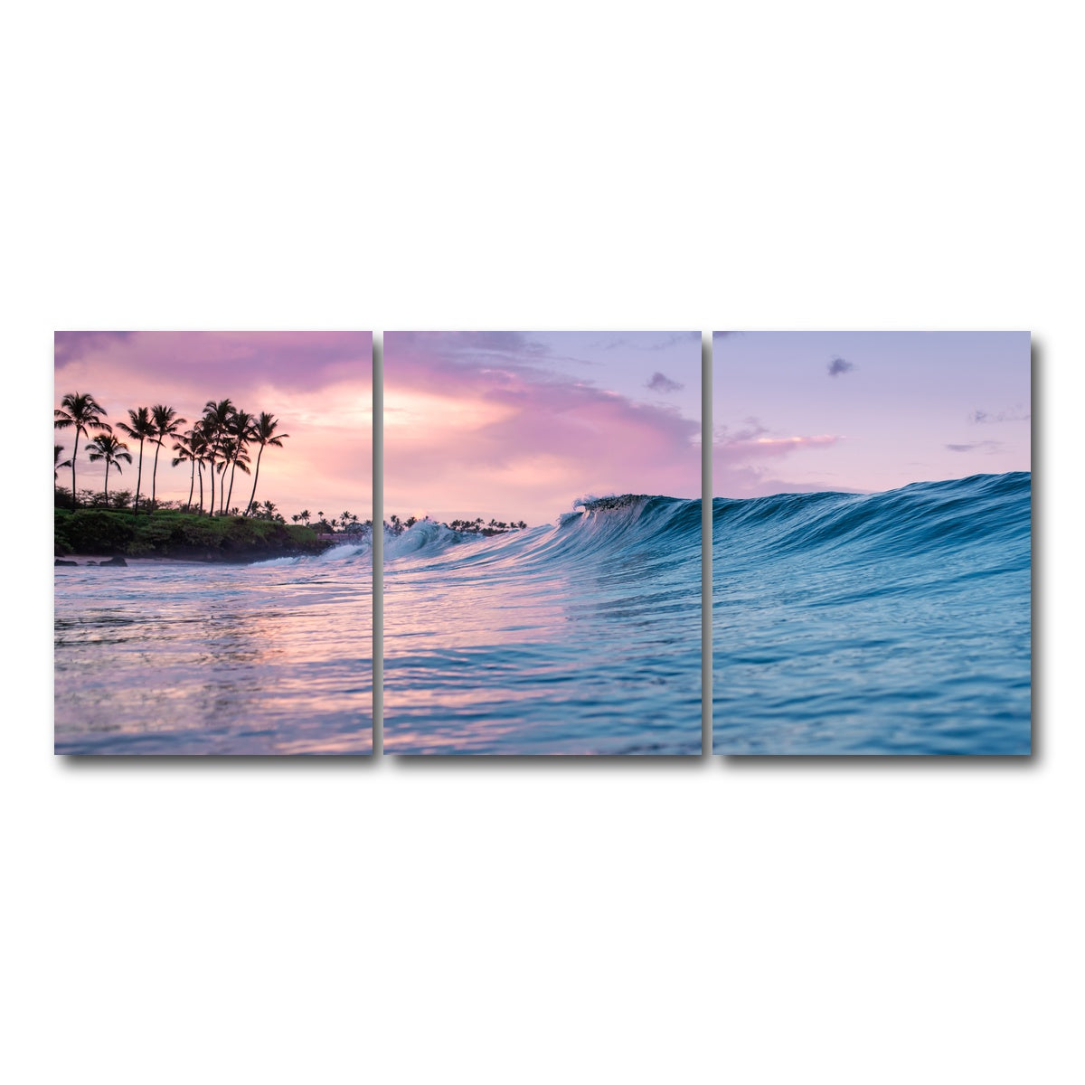 AUTO-MOCKUP WHITE | Pink Sunrise Blue Waves | 3 Piece | Gallery Wrap Canvas | group=18x24