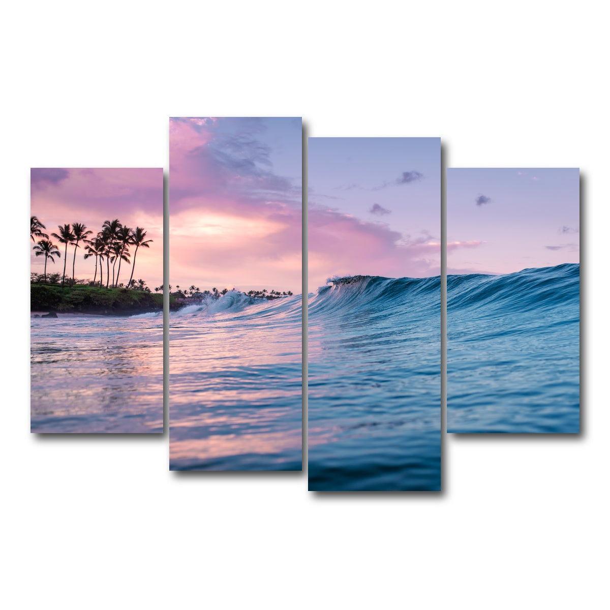 AUTO-MOCKUP WHITE | Pink Sunrise Blue Waves | 4 Piece | Gallery Wrap Canvas | group=4_short