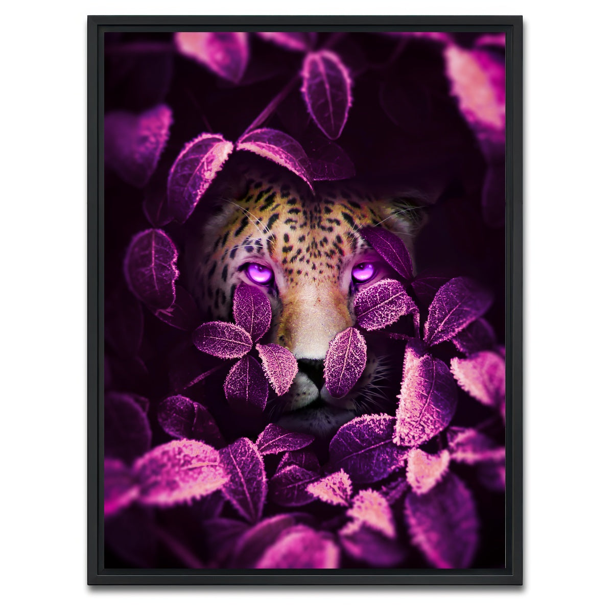 AUTO-MOCKUP WHITE | Pink eyes Jaguar | 1 Piece | Black Framed Canvas | group=3x4