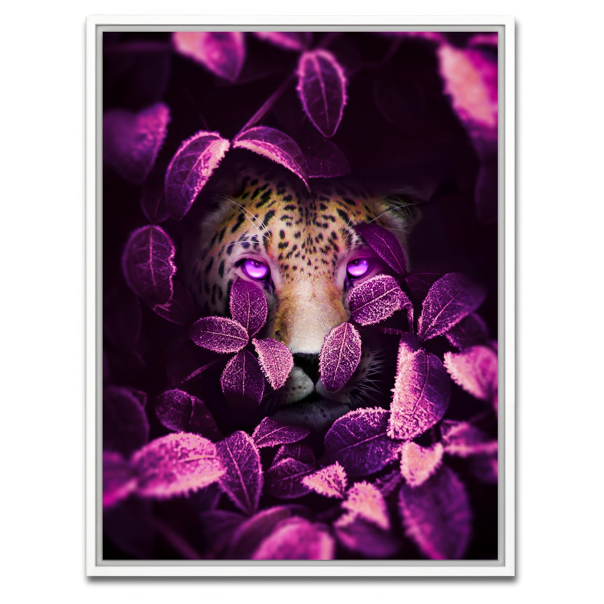 AUTO-MOCKUP WHITE | Pink eyes Jaguar | 1 Piece | White Framed Canvas | group=3x4