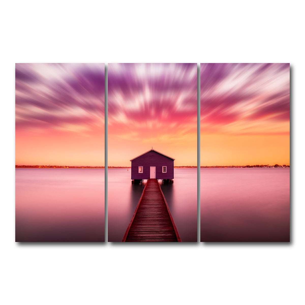 AUTO-MOCKUP WHITE | Pink lake house | 3 Piece | Gallery Wrap Canvas | group=12x24