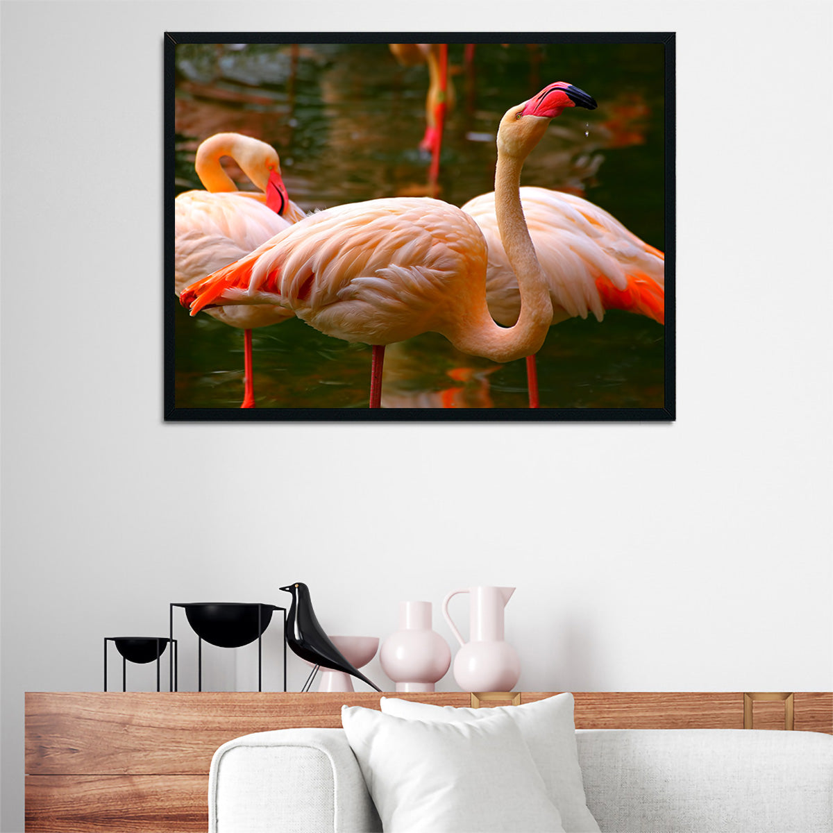 Pink Flamingo Birds Wall Art