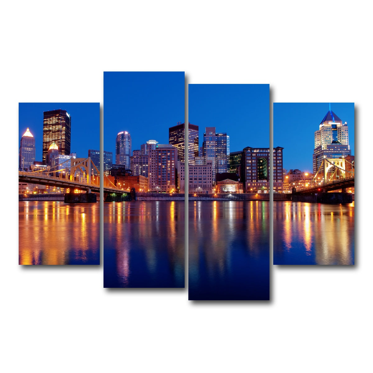 AUTO-MOCKUP WHITE | Pittsburgh At Night | 4 Piece | Gallery Wrap Canvas | group=4_short