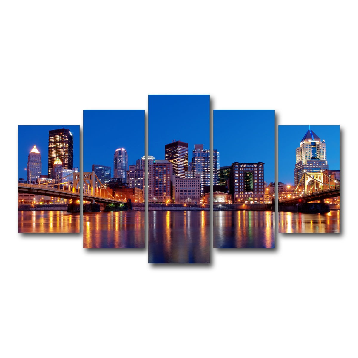 AUTO-MOCKUP WHITE | Pittsburgh At Night | 5 Piece | Gallery Wrap Canvas | group=5_normal