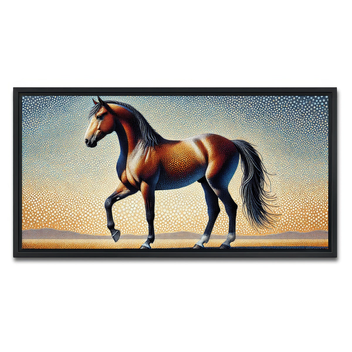 AUTO-MOCKUP WHITE | Pointillism Horse | 1 Piece | Black Framed Canvas | group=2x1