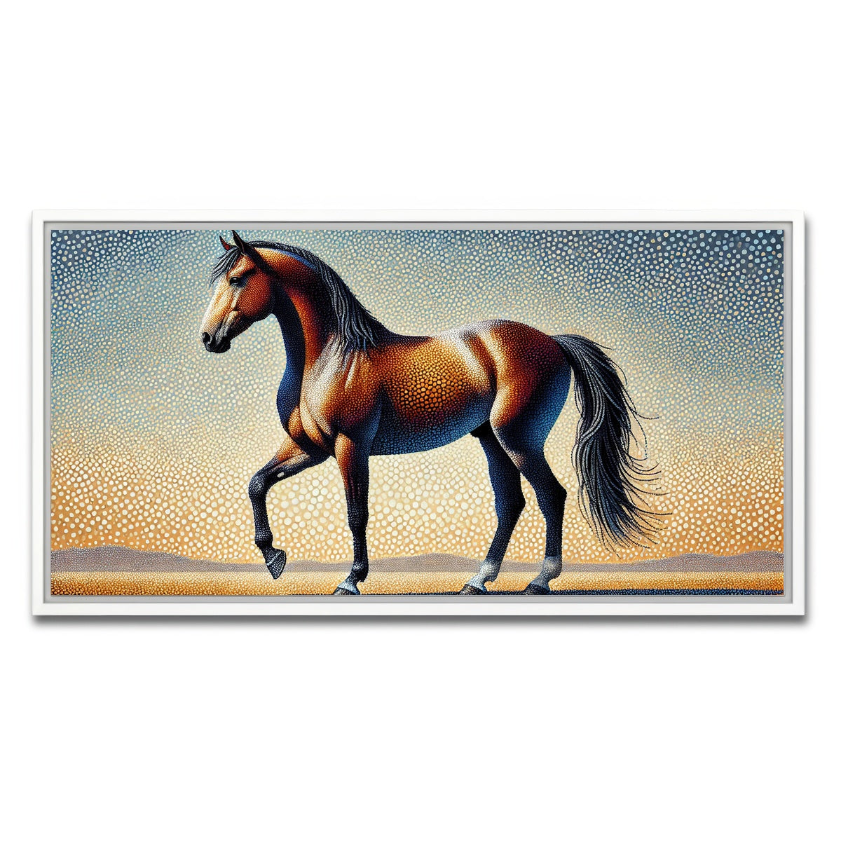 AUTO-MOCKUP WHITE | Pointillism Horse | 1 Piece | White Framed Canvas | group=2x1