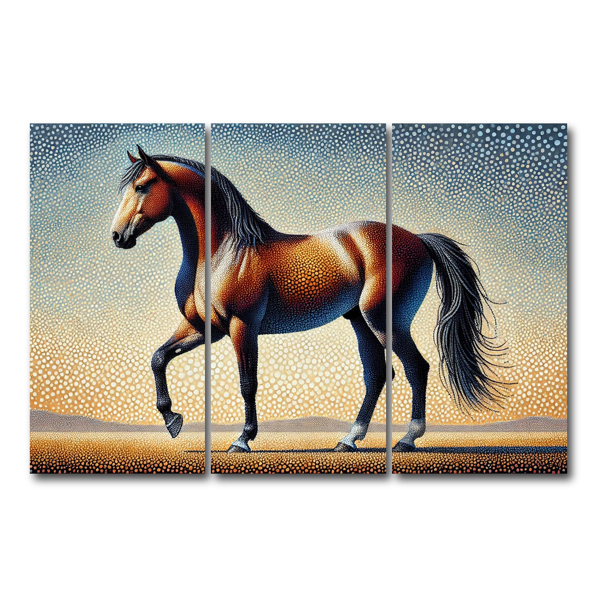 AUTO-MOCKUP WHITE | Pointillism Horse | 3 Piece | Gallery Wrap Canvas | group=12x24