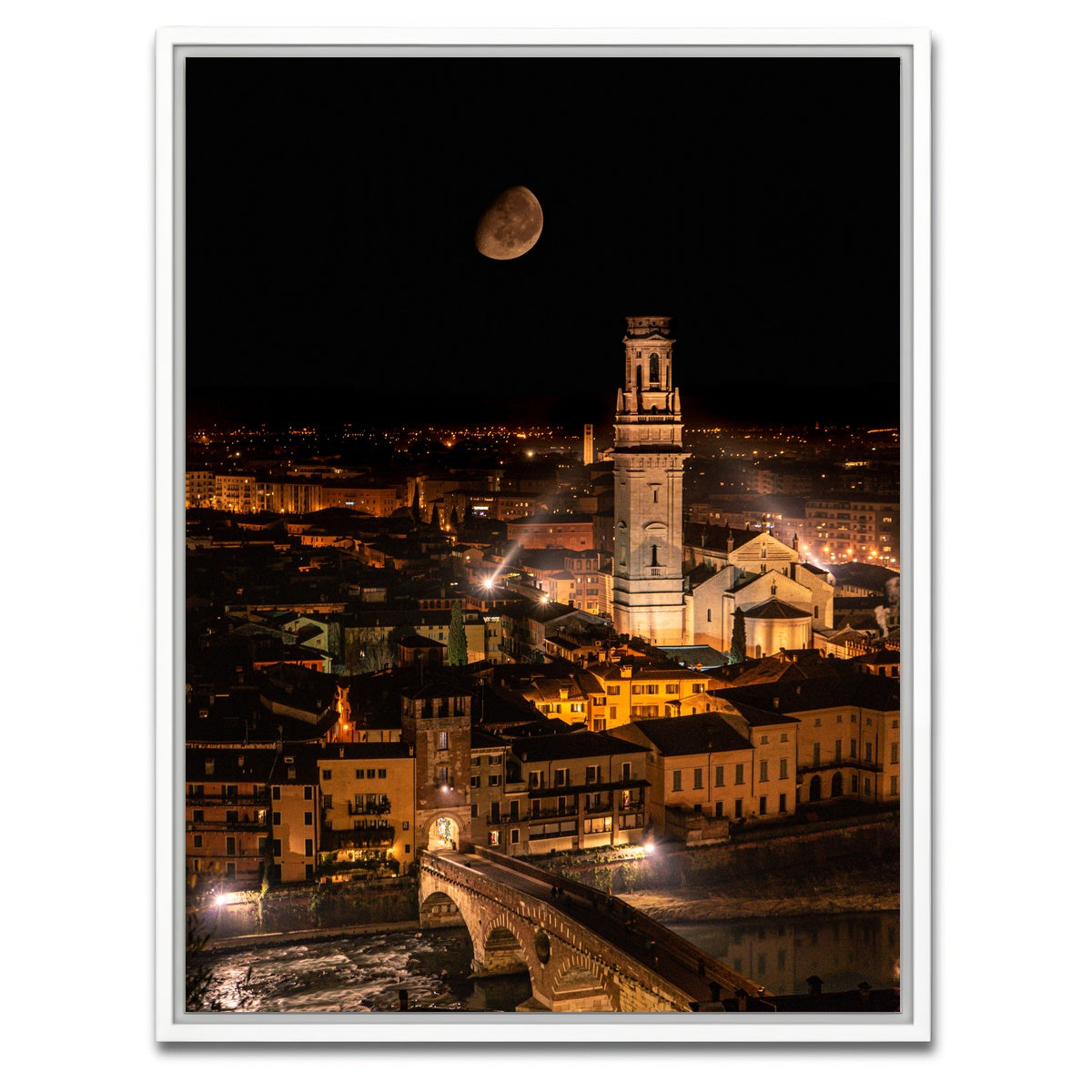 AUTO-MOCKUP WHITE | Ponte Pietra by night | 1 Piece | White Framed Canvas | group=3x4