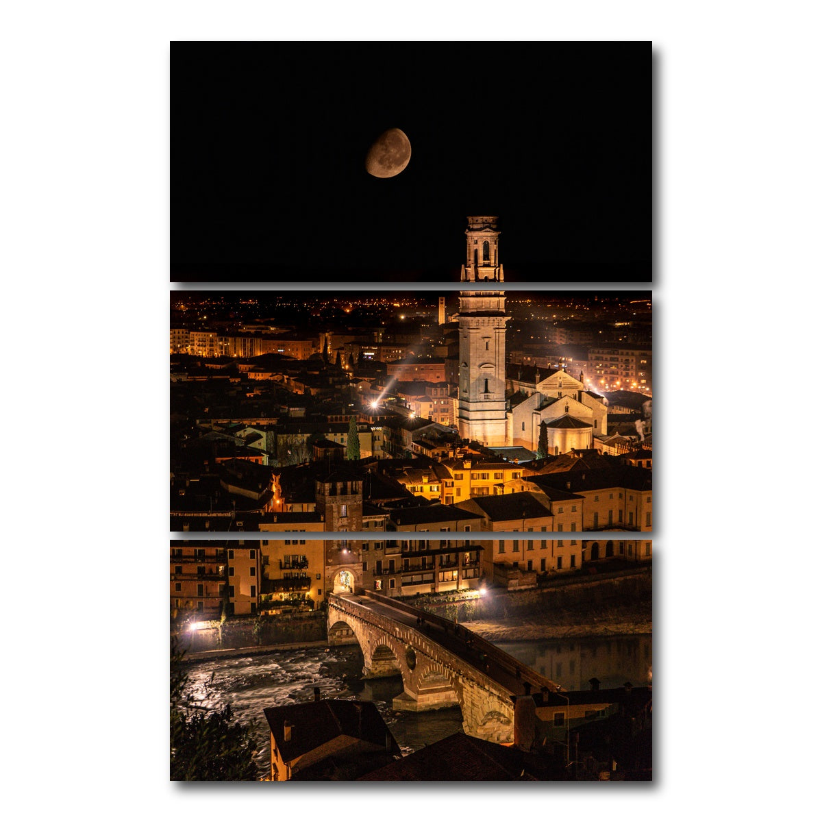 AUTO-MOCKUP WHITE | Ponte Pietra by night | 3 Piece | Gallery Wrap Canvas | group=12x24_stacked